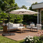 9.5' White Polyester Hexagonal Cantilever Patio Umbrella with Stand