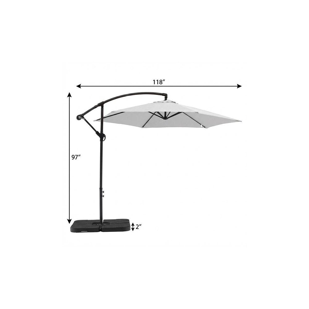 9.5' White Polyester Hexagonal Cantilever Patio Umbrella with Stand
