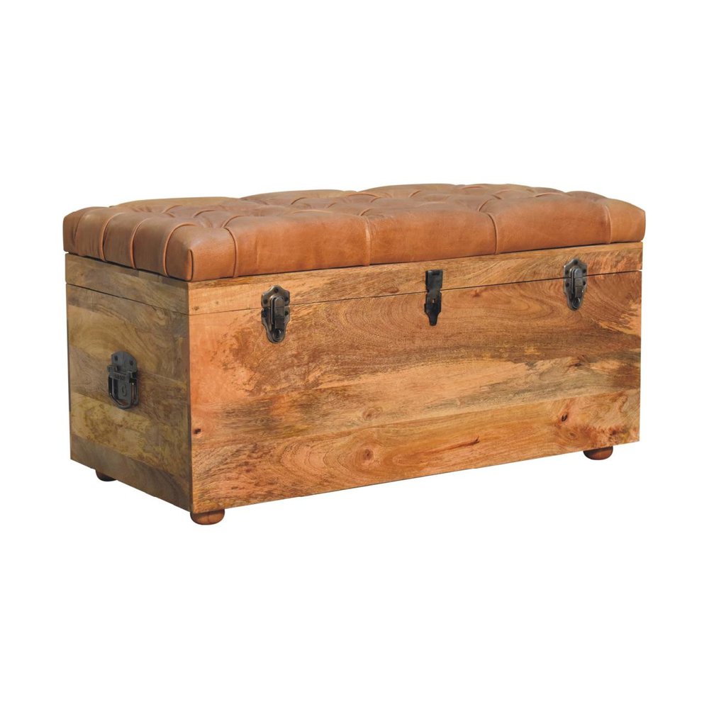 18" Brown Solid Wood Storage Bench