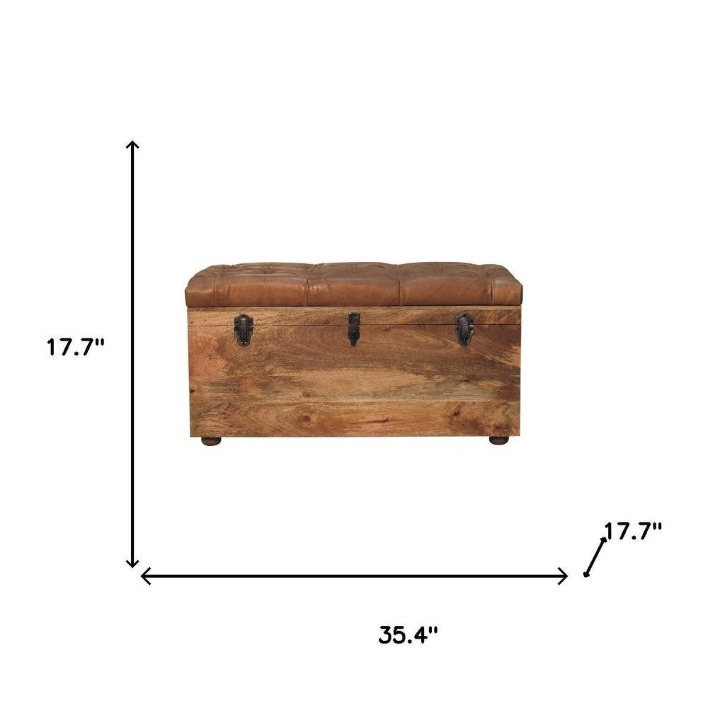 18" Brown Solid Wood Storage Bench