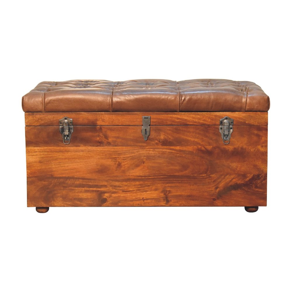 18" Brown Solid Wood Storage Bench