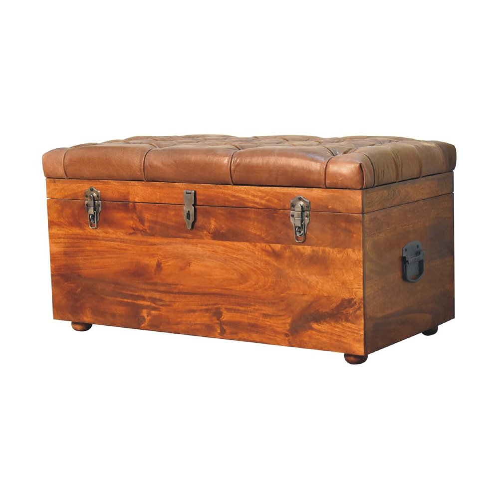 18" Brown Solid Wood Storage Bench