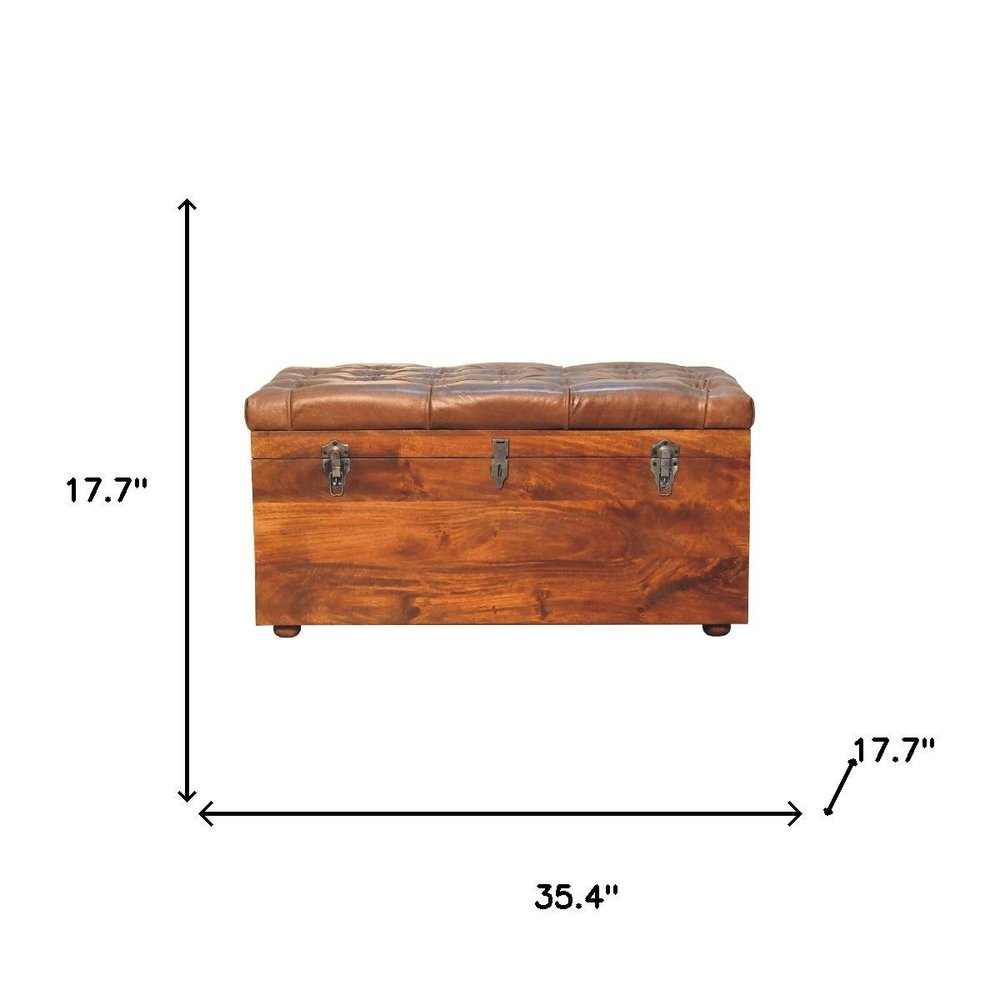 18" Brown Solid Wood Storage Bench