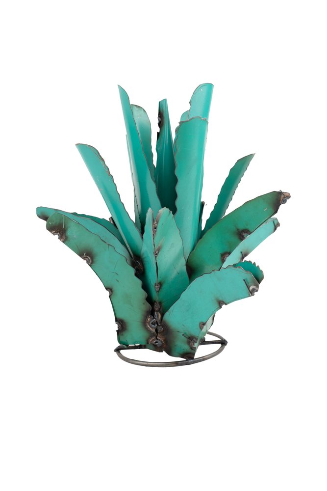 11" Turquoise Metal Succulent Garden Art