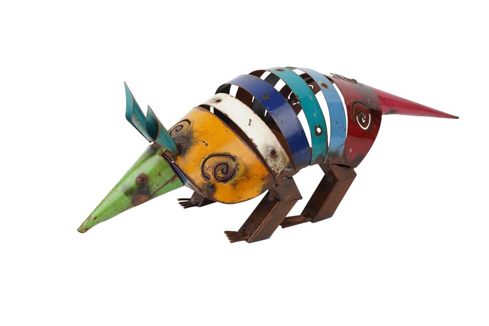 18" Rainbow Metal Armadillo Garden Hanging Wall or Door Decor