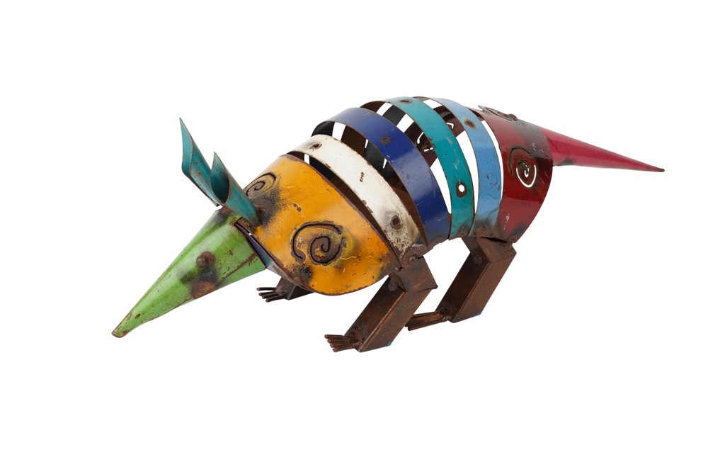 18" Rainbow Metal Armadillo Garden Art