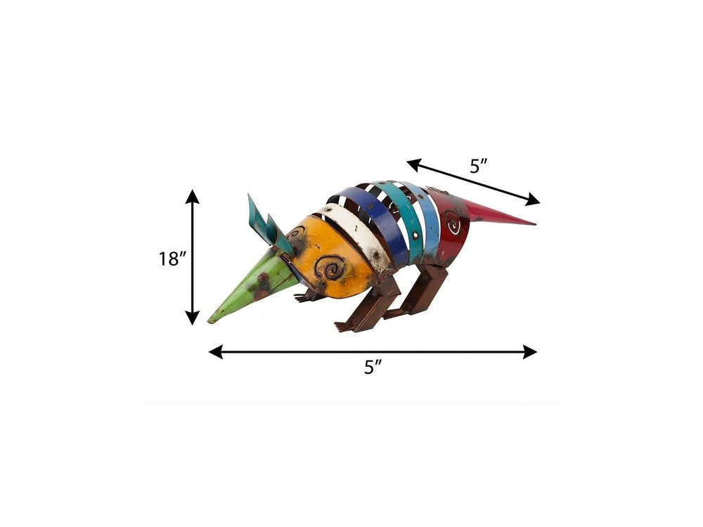 18" Rainbow Metal Armadillo Garden Hanging Wall or Door Decor