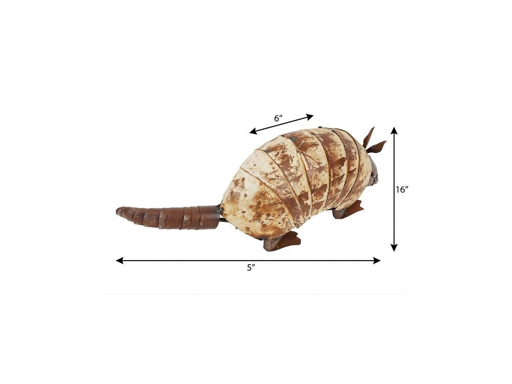 16" White And Brown Metal Armadillo Garden Hanging Wall or Door Decor