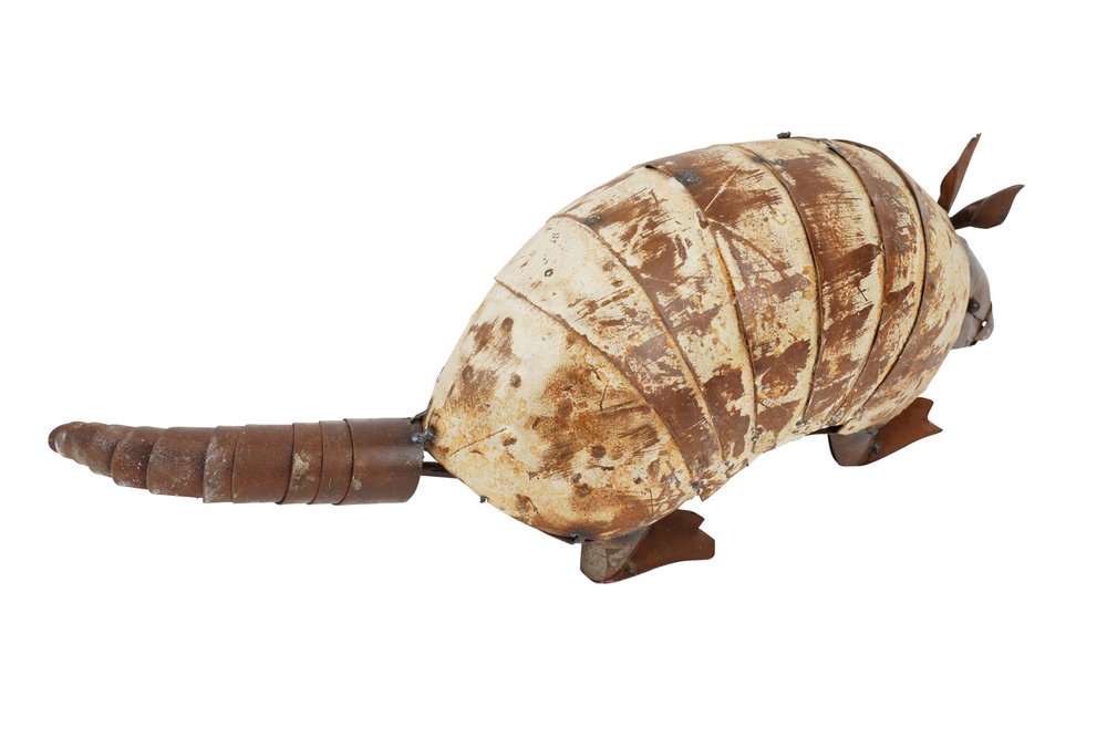 16" White And Brown Metal Armadillo Garden Hanging Wall or Door Decor