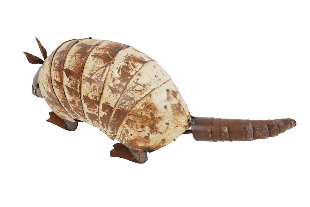 16" White And Brown Metal Armadillo Garden Hanging Wall or Door Decor