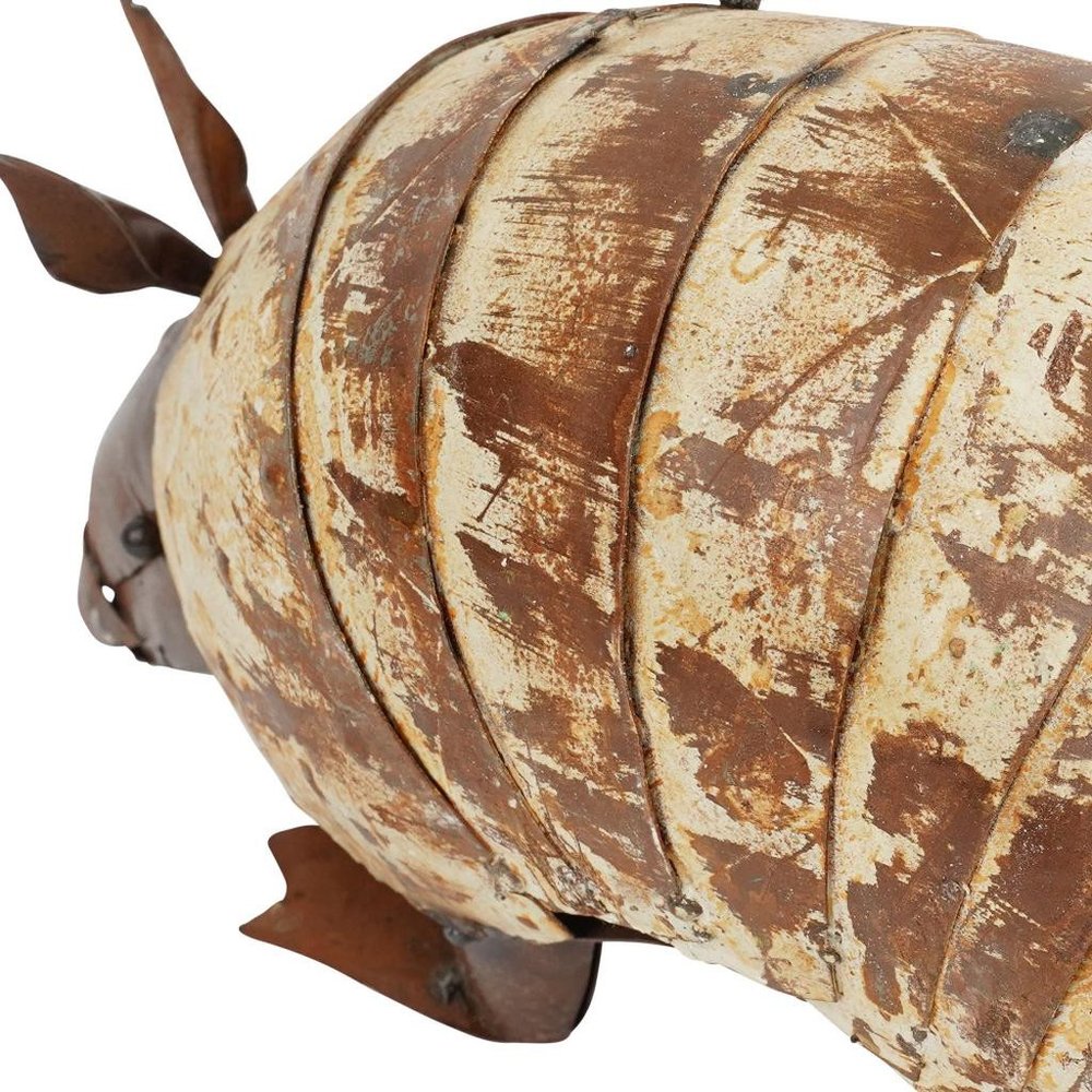 16" White And Brown Metal Armadillo Garden Hanging Wall or Door Decor