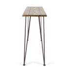 47" Walnut and Brown Wood and Iron Outdoor Bar Table