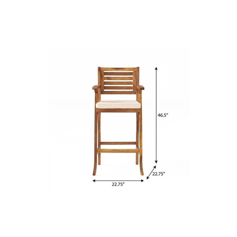 30" Natural Solid Wood Outdoor Bar Height Chair