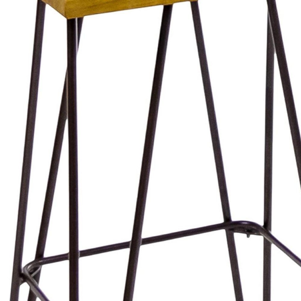 Set of Two 30" Brown and Natural Solid Wood Low Back Outdoor Bar Height Chairs