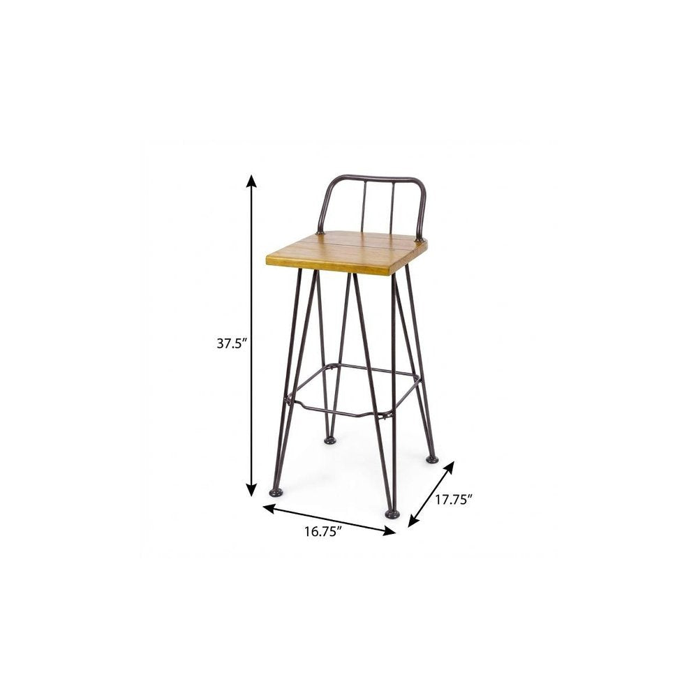 Set of Two 30" Brown and Natural Solid Wood Low Back Outdoor Bar Height Chairs