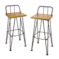 Set of Two 30" Brown and Natural Solid Wood Low Back Outdoor Bar Height Chairs