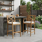 Set of Two 30" Brown Solid Wood Outdoor Bar Height Chairs