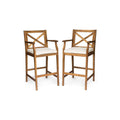 Set of Two 30" Brown Solid Wood Outdoor Bar Height Chairs
