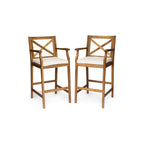 Set of Two 30" Brown Solid Wood Outdoor Bar Height Chairs