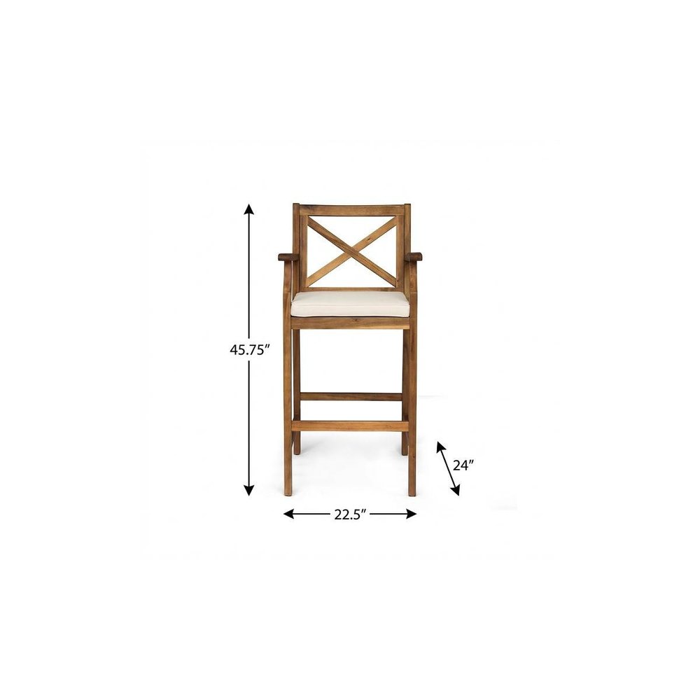Set of Two 30" Brown Solid Wood Outdoor Bar Height Chairs
