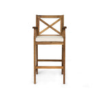 Set of Two 30" Brown Solid Wood Outdoor Bar Height Chairs