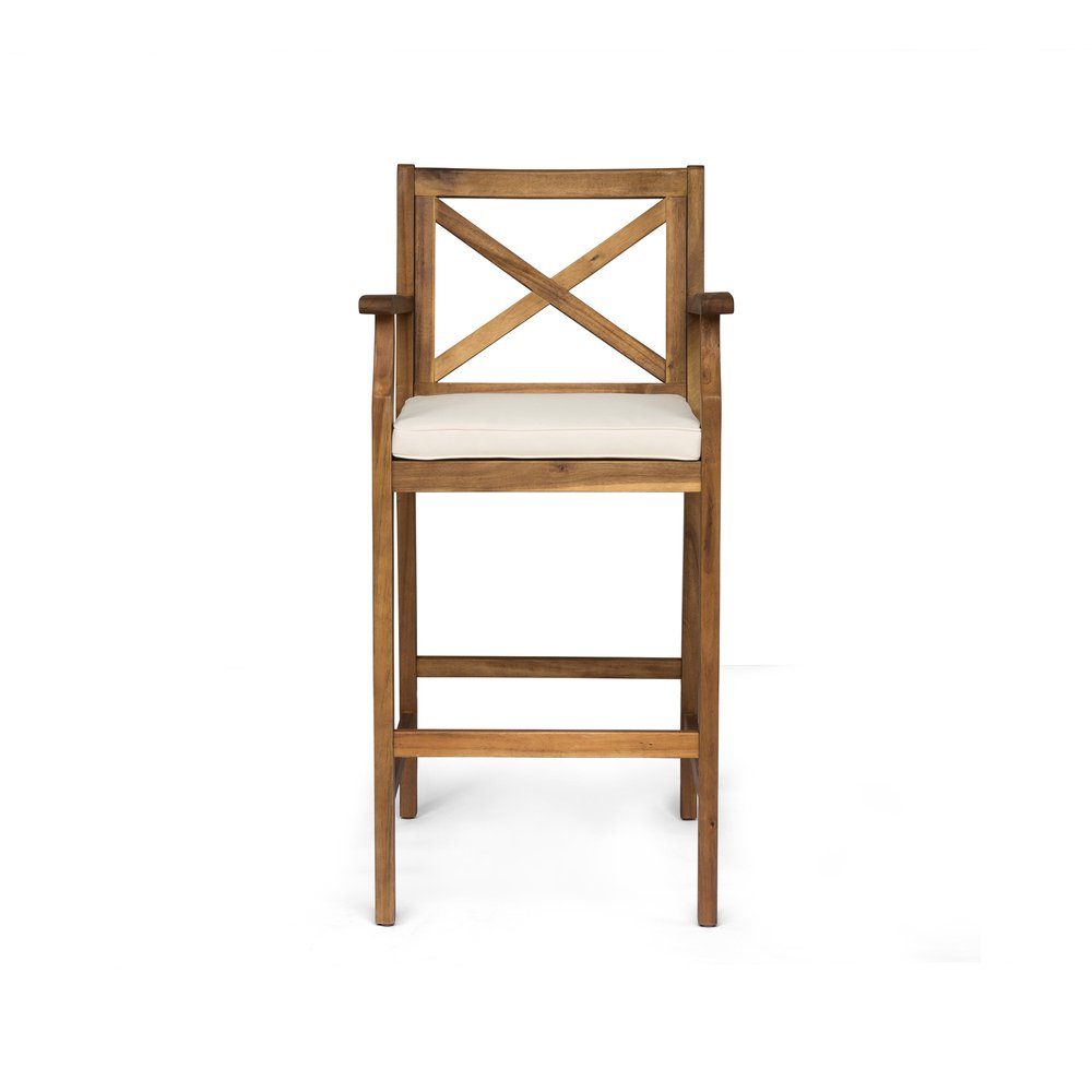 Set of Two 30" Brown Solid Wood Outdoor Bar Height Chairs