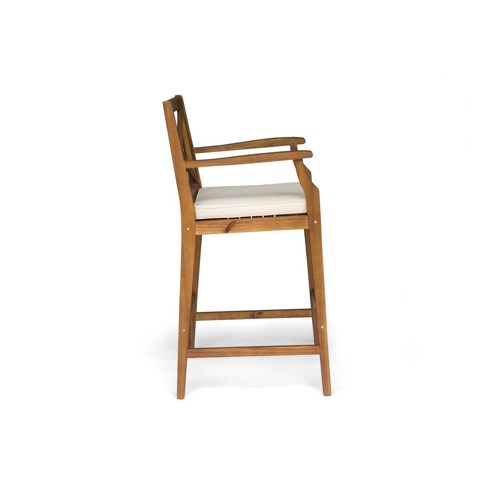 Set of Two 30" Brown Solid Wood Outdoor Bar Height Chairs