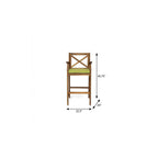 Set of Two 30" Natural and Green Solid Wood Outdoor Bar Height Chairs
