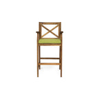 Set of Two 30" Natural and Green Solid Wood Outdoor Bar Height Chairs