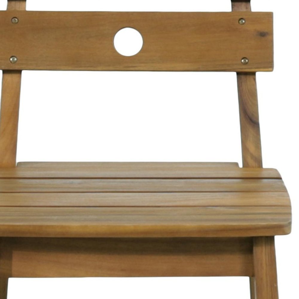 Set of Two 30" Brown Solid Wood Outdoor Bar Height Chairs