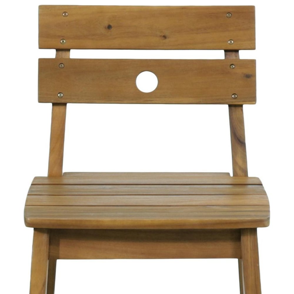 Set of Two 30" Brown Solid Wood Outdoor Bar Height Chairs