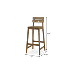 Set of Two 30" Brown Solid Wood Outdoor Bar Height Chairs