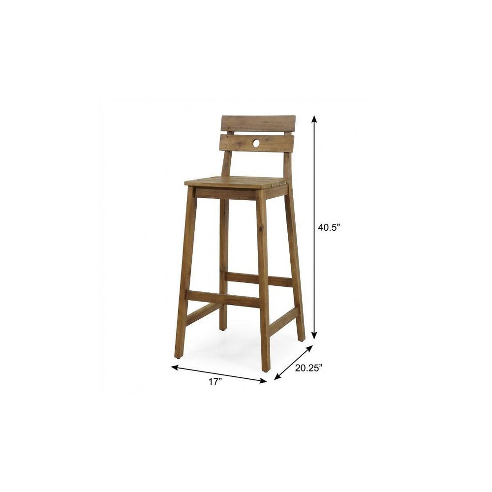 Set of Two 30" Brown Solid Wood Outdoor Bar Height Chairs