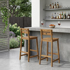 Set of Two 30" Brown Solid Wood Outdoor Bar Height Chairs