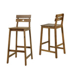 Set of Two 30" Brown Solid Wood Outdoor Bar Height Chairs