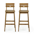 Set of Two 30" Brown Solid Wood Outdoor Bar Height Chairs