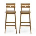Set of Two 30" Brown Solid Wood Outdoor Bar Height Chairs