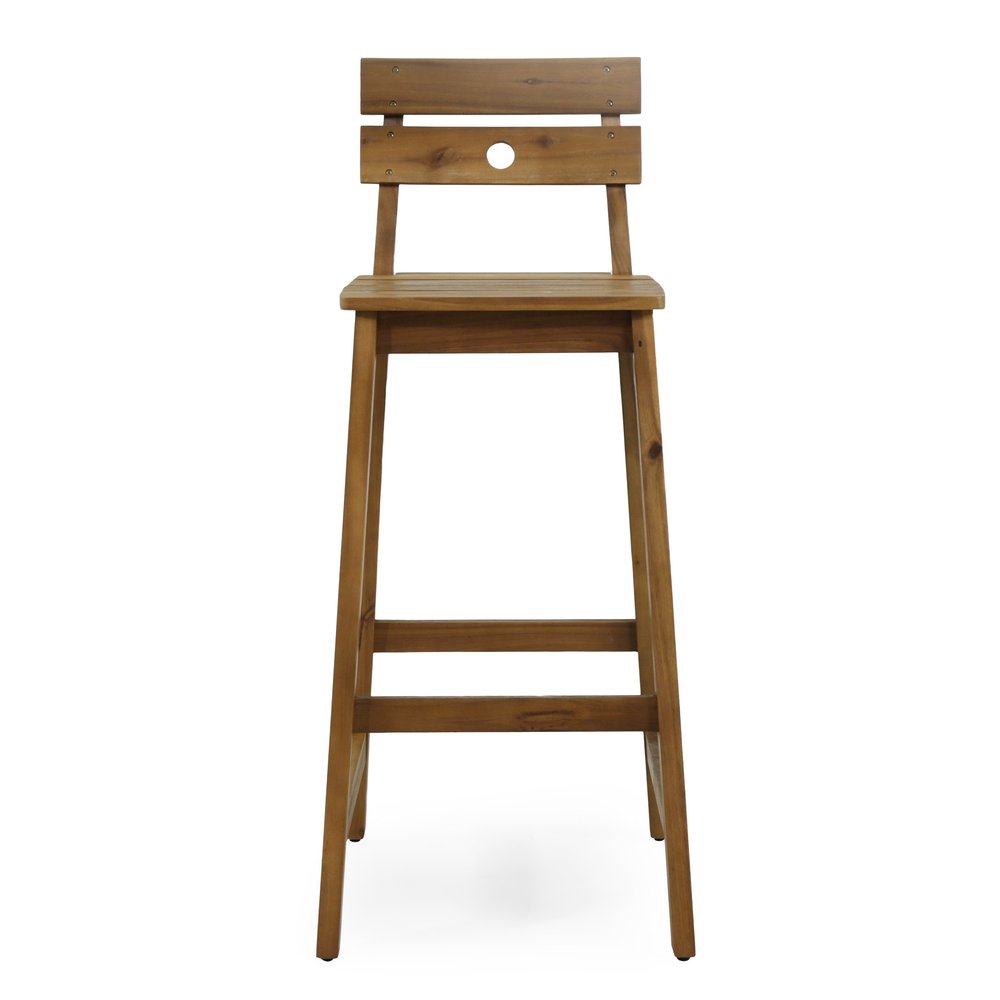 Set of Two 30" Brown Solid Wood Outdoor Bar Height Chairs