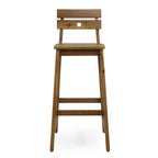 Set of Two 30" Brown Solid Wood Outdoor Bar Height Chairs
