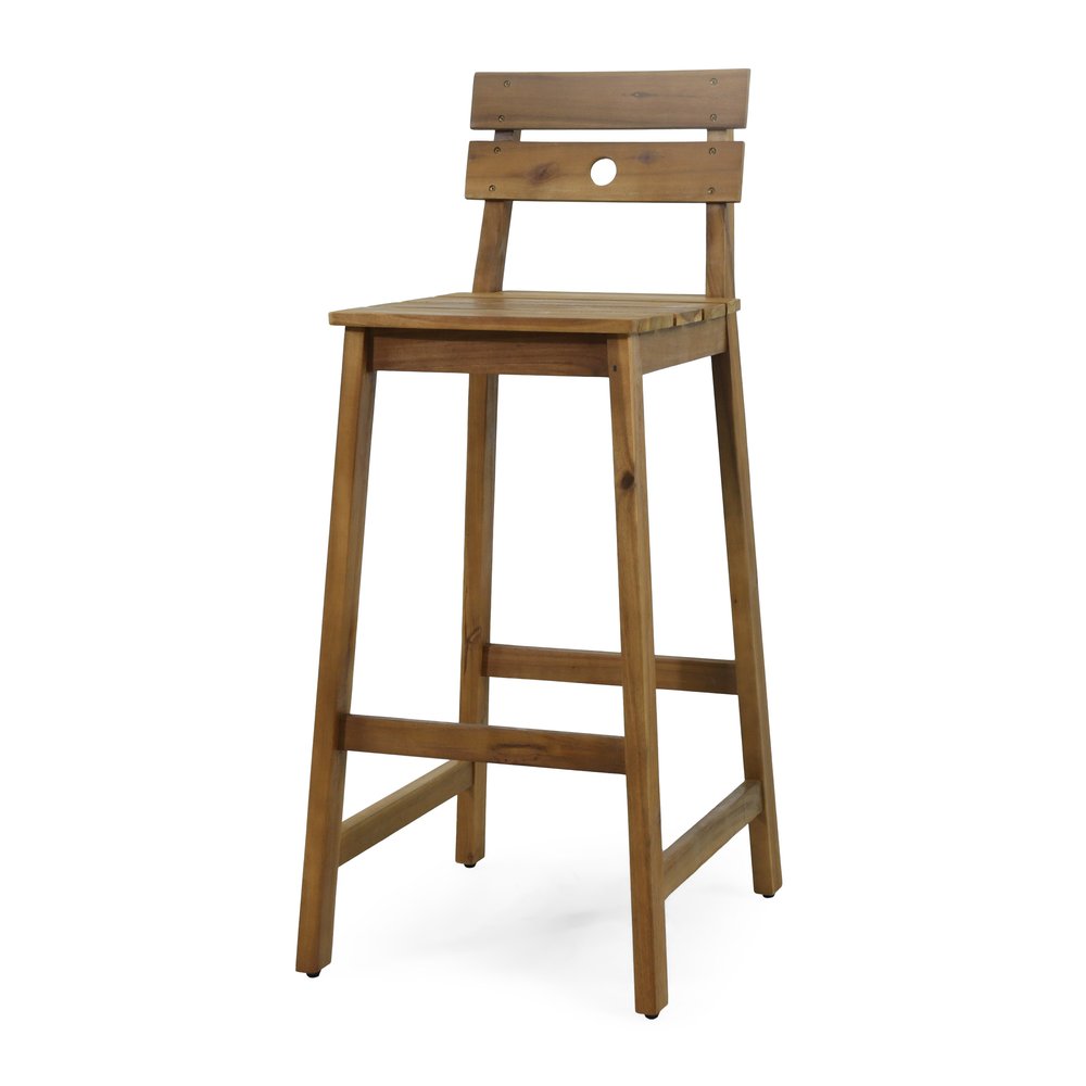 Set of Two 30" Brown Solid Wood Outdoor Bar Height Chairs