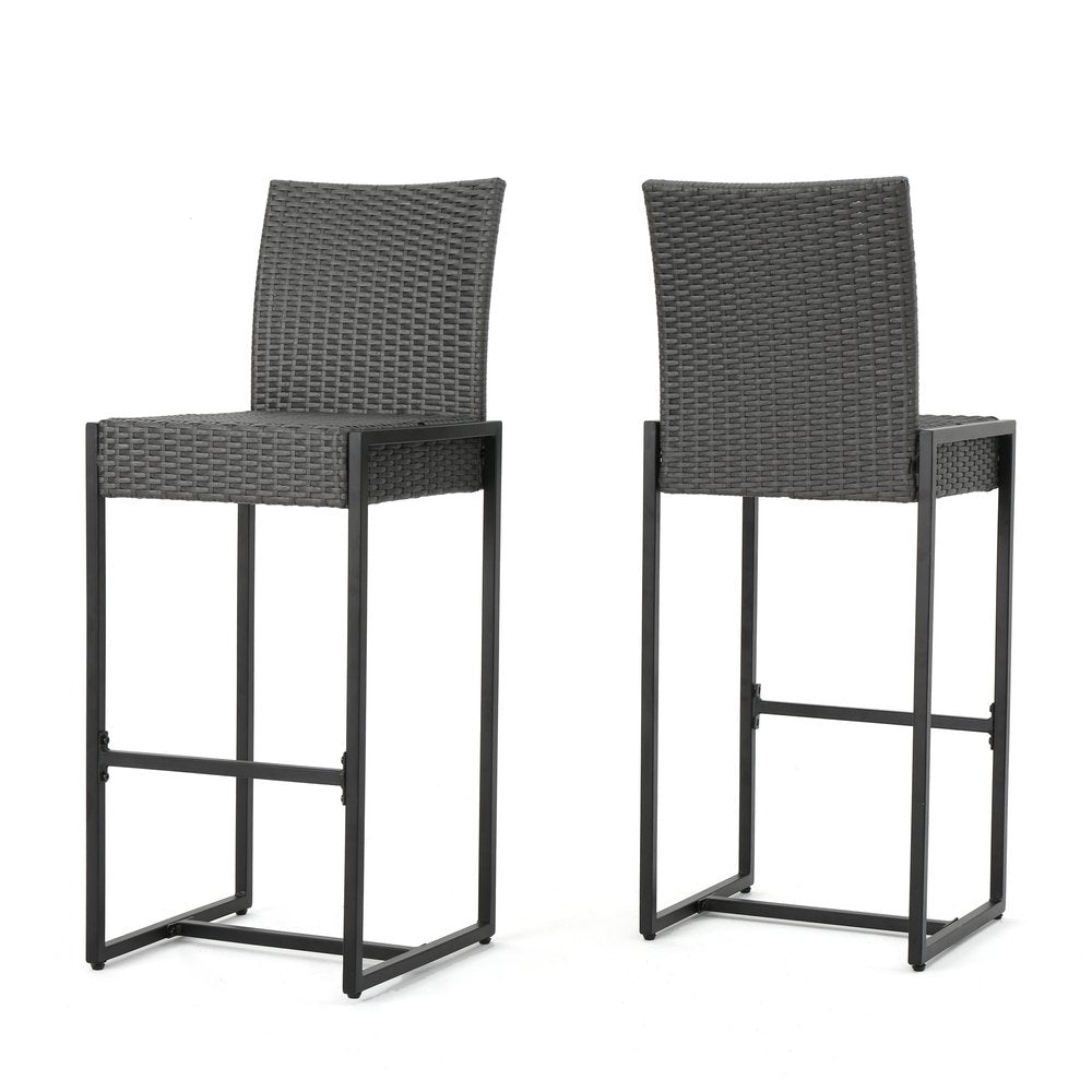 Set of Two 30" Gray Iron Outdoor Bar Height Chairs