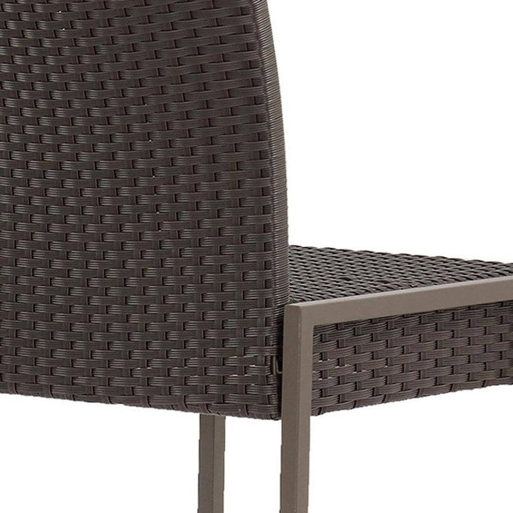 Set of Two 30" Gray and Dark Brown Iron Outdoor Bar Height Chairs