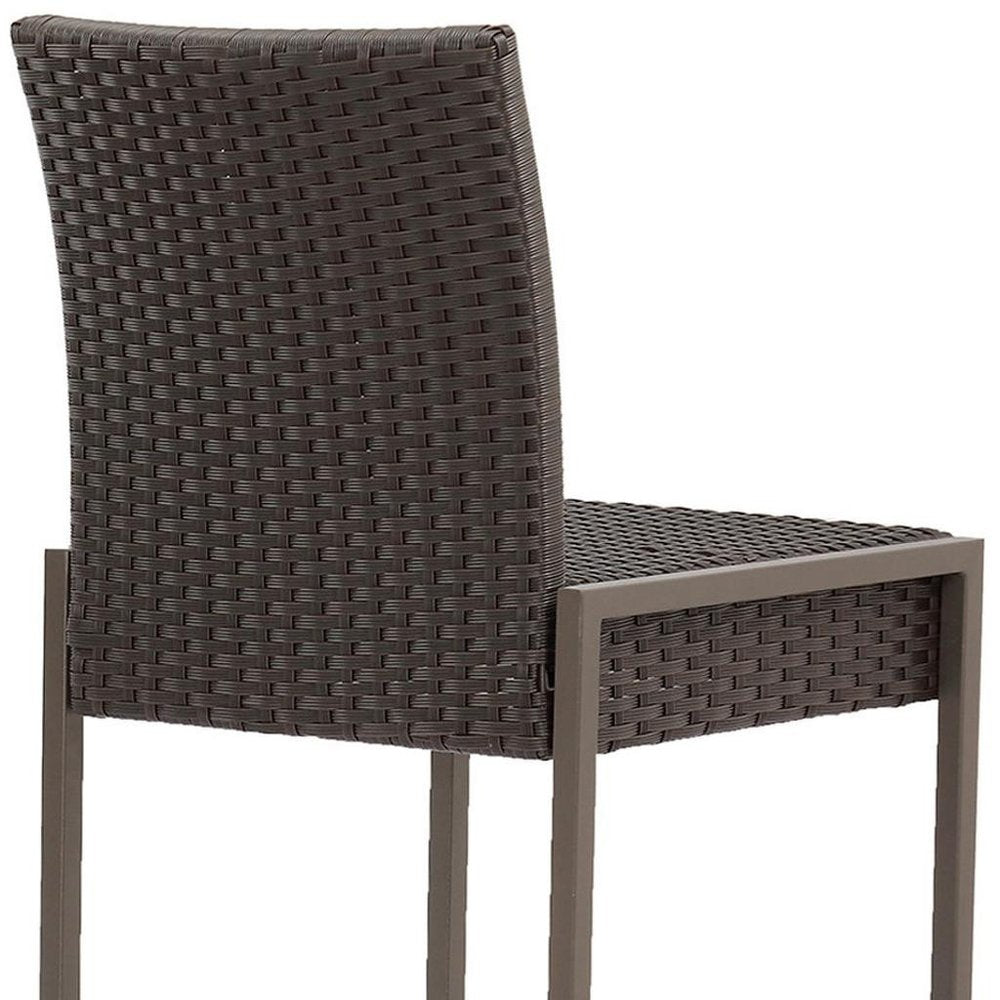 Set of Two 30" Gray and Dark Brown Iron Outdoor Bar Height Chairs