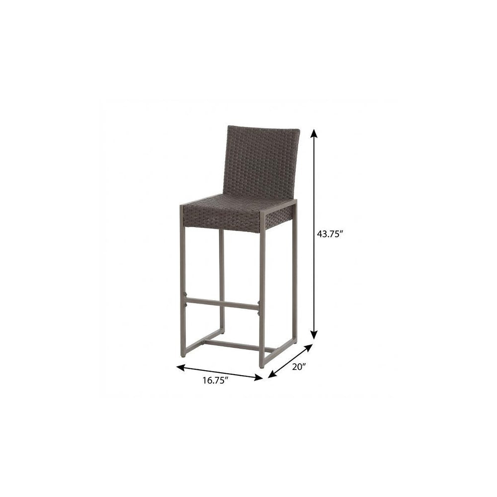 Set of Two 30" Gray and Dark Brown Iron Outdoor Bar Height Chairs