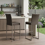 Set of Two 30" Gray and Dark Brown Iron Outdoor Bar Height Chairs