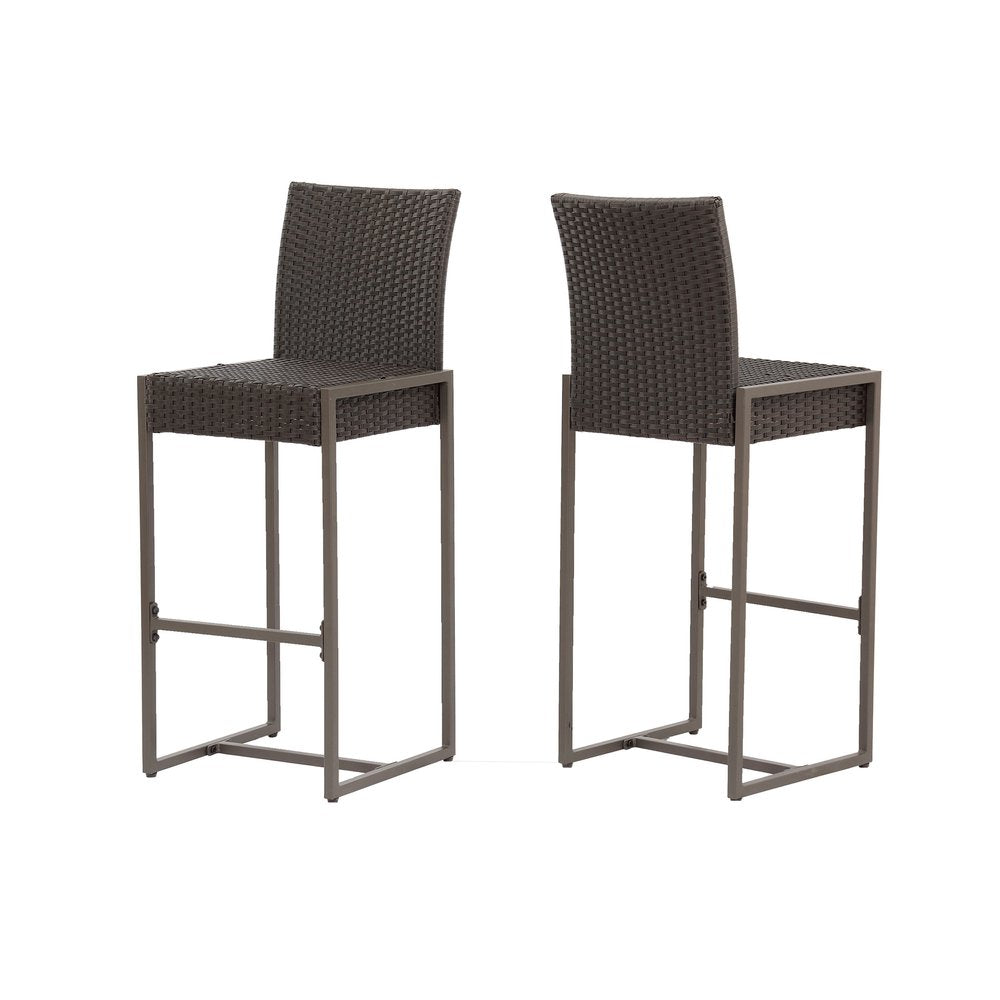 Set of Two 30" Gray and Dark Brown Iron Outdoor Bar Height Chairs