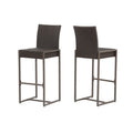 Set of Two 30" Gray and Dark Brown Iron Outdoor Bar Height Chairs