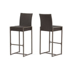 Set of Two 30" Gray and Dark Brown Iron Outdoor Bar Height Chairs