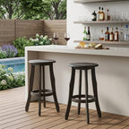 Set of Two 30" Dark Gray Solid Wood Backless Outdoor Bar Height Chairs
