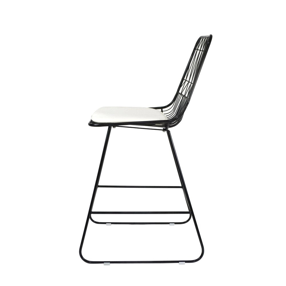 Set of Two 30" Black Iron Outdoor Bar Height Chairs